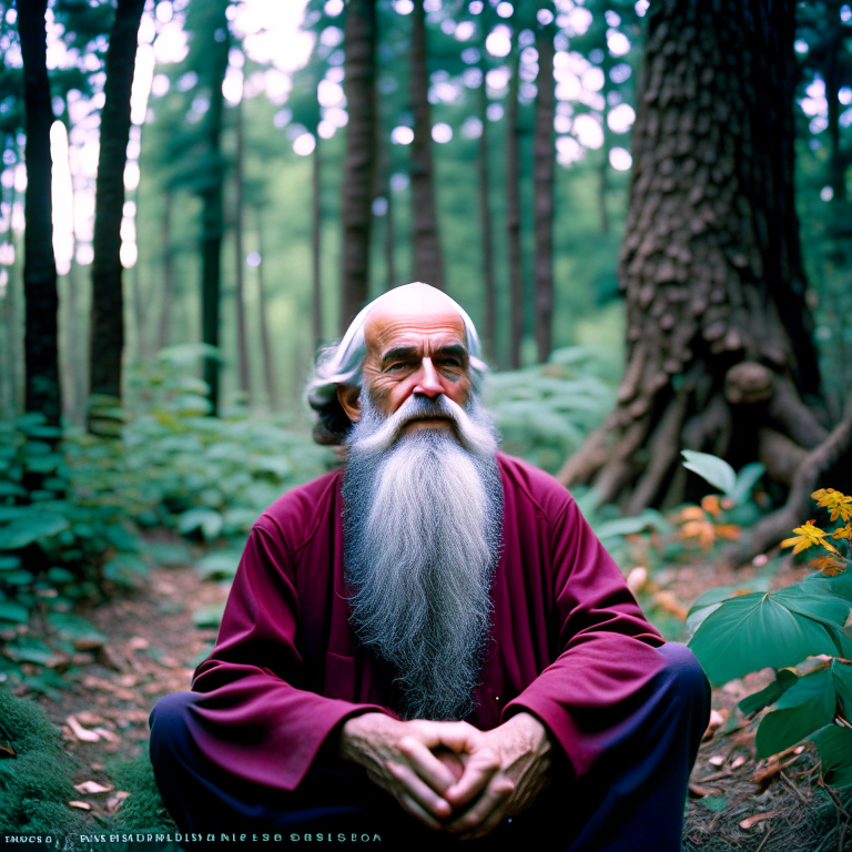 wise man with beard sitting with forest background --fp1k