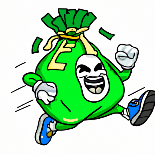 (character: money bag running with money spilling out his head) is a japanese mascot. mascot model, bank, robber, greedy, full body mascot, nike ad sports mascot, cereal mascot, color anthropomorphic, football mascot, hd textures, dancing character. --auto --dalle