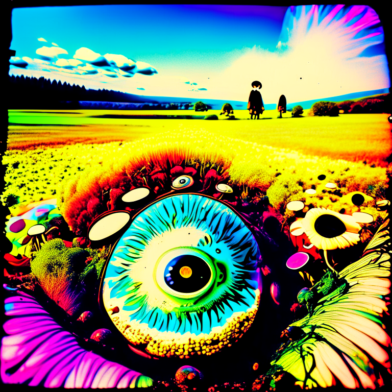 The eye of the world melting in a field of mushrooms --tie-dye