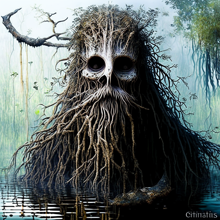 pictorial study of swamp thing | no text | no labels | no legends  | shiny music
     