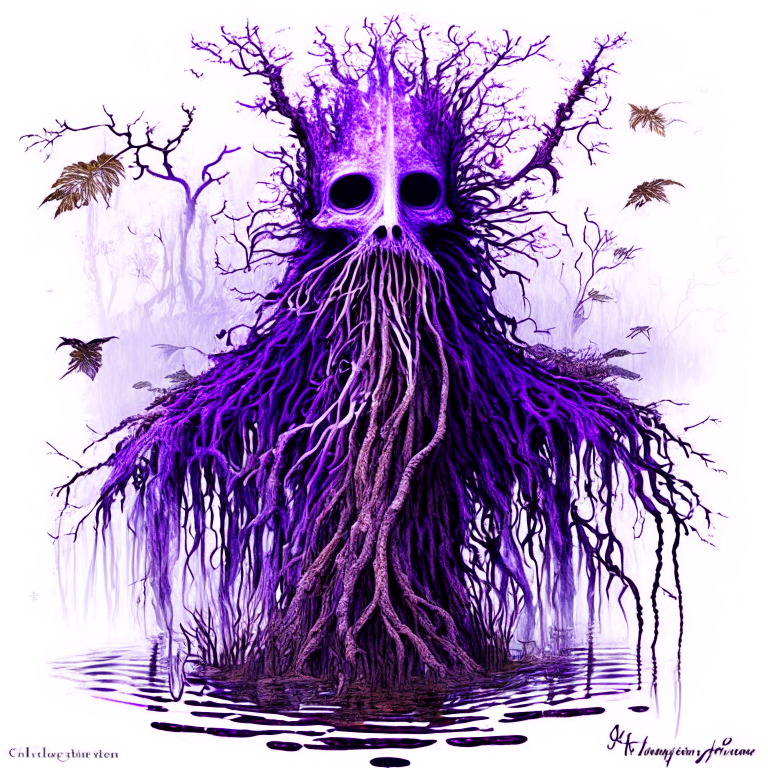 pictorial study of swamp thing | no text | no labels | no legends  | purple music
    