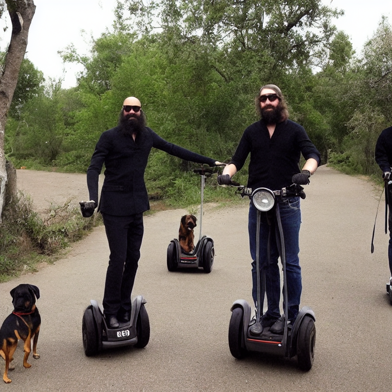 rasputin rides a segway into a dog park