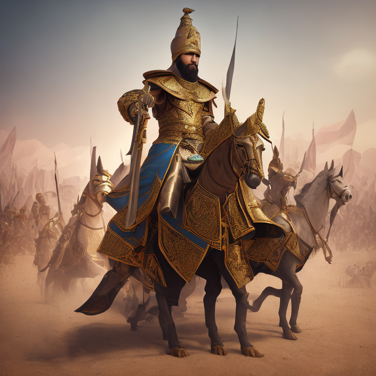 Saladin the great muslim general and sultan of egypt and syria, on horseback leading his troops into battle against the crusaders --trip 