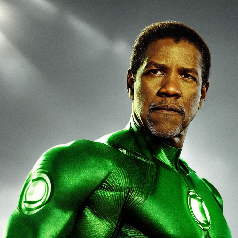 denzel washington as the green lantern | in a cosmic battle against darkside |hyper realistic photolens view| in the style of jim lee --faceor2   