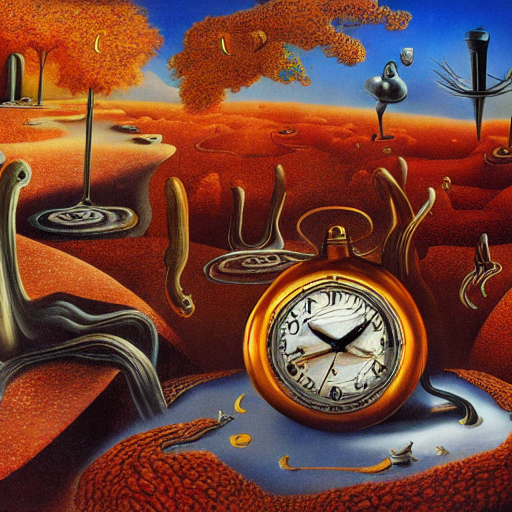 dali's persistence of memory with melting clocks in a surreal autumnal landscape --dream 