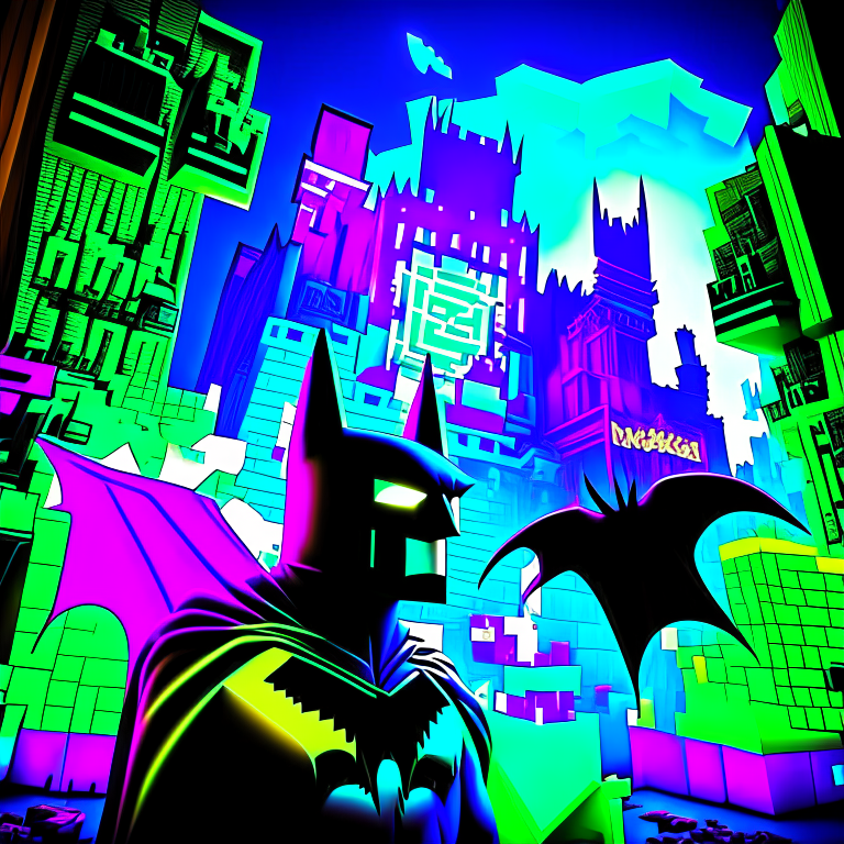 Neon Minecraft kingdom with Batman --k
