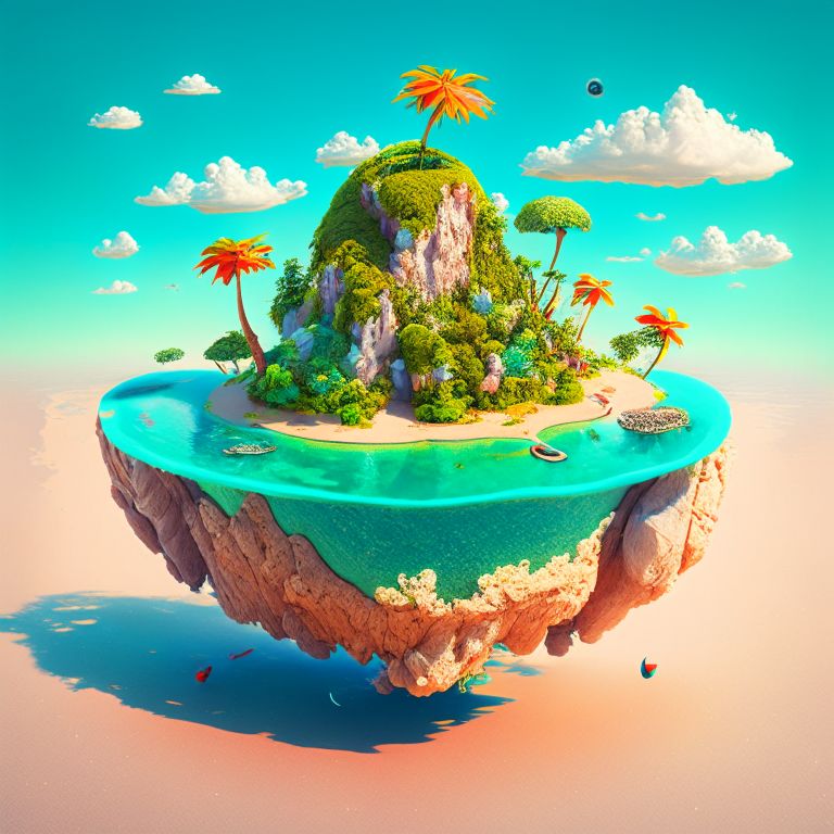 island on tiny cute ocean planet in space --k