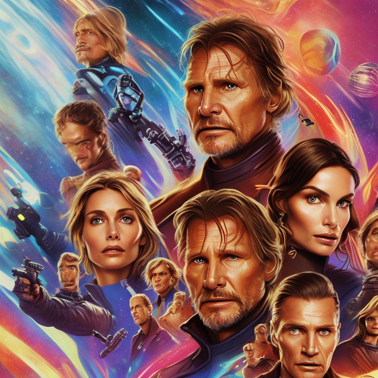 liam neeson or viggo mortensen or harrison ford or margot! robie! is facing a cosmic challenge | in the style of jack kirby           