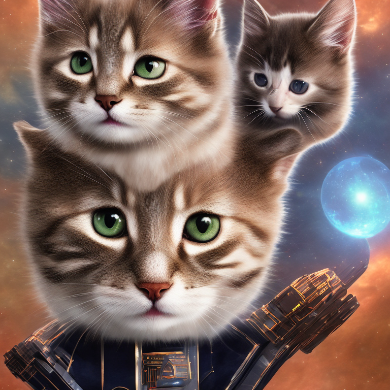 Kitten ms are the crew of the USS Enterprise on Star Trek boldly exploring the final frontier with their adorable meows and playful pounces—unfaced  --glibber