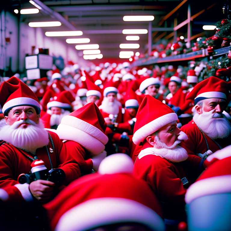 Santa and his elves are now on strike from working on an Amazon assembly line under poor working conditions because Jeff Bezos took all the jobs from the North Pole and won't pay fair wages. --fp1k