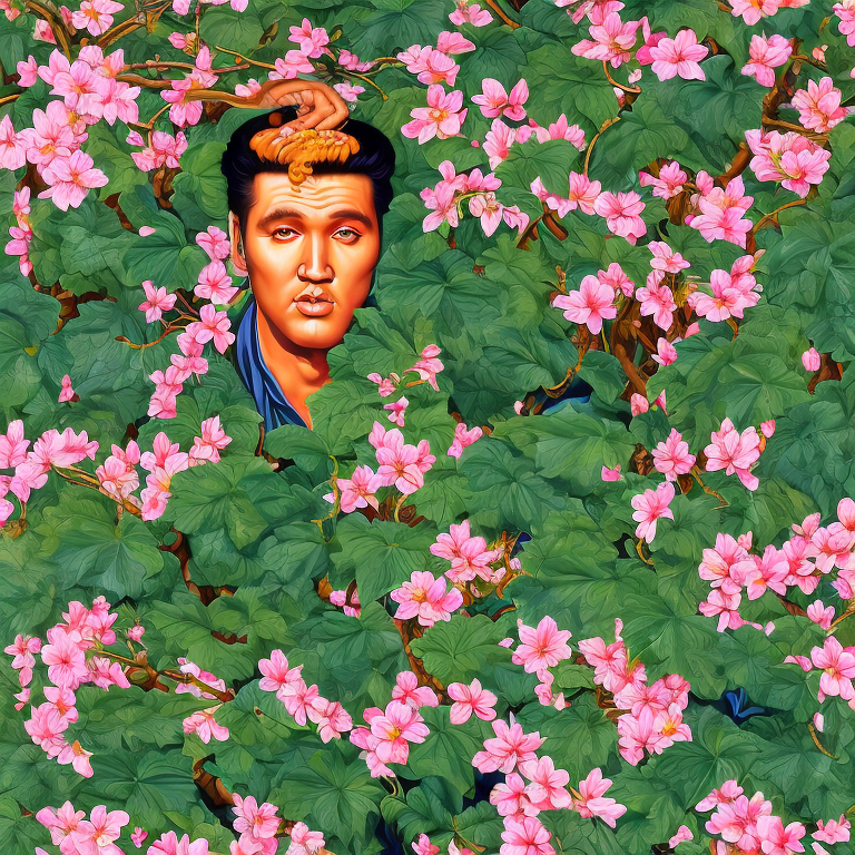 Elvis Presley sitting under a bodhi tree, like Buddha in a full lotus position meditating --wiley 
