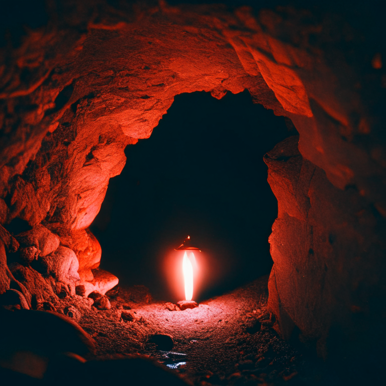 A single flame lantern gently lights the foreboding cave it sits in, it feels safe, you can rest without worry next to it before braving the dangers ahead 