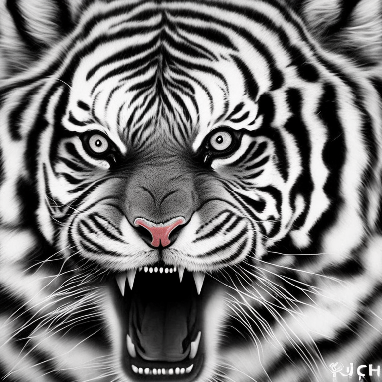 full tiger head roaring fiercely, with piercing eyes and sharp teeth the tiger is centered in the photo. pure white background --crtv-stargaze 