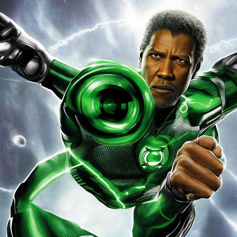 denzel washington as the green lantern | in a cosmic battle against a black hole | in the style of jim lee --faceor2 