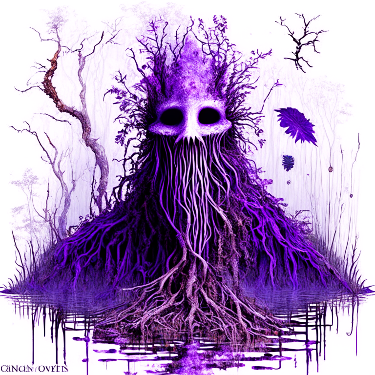 pictorial study of swamp thing | no text | no labels | no legends  | purple music
    