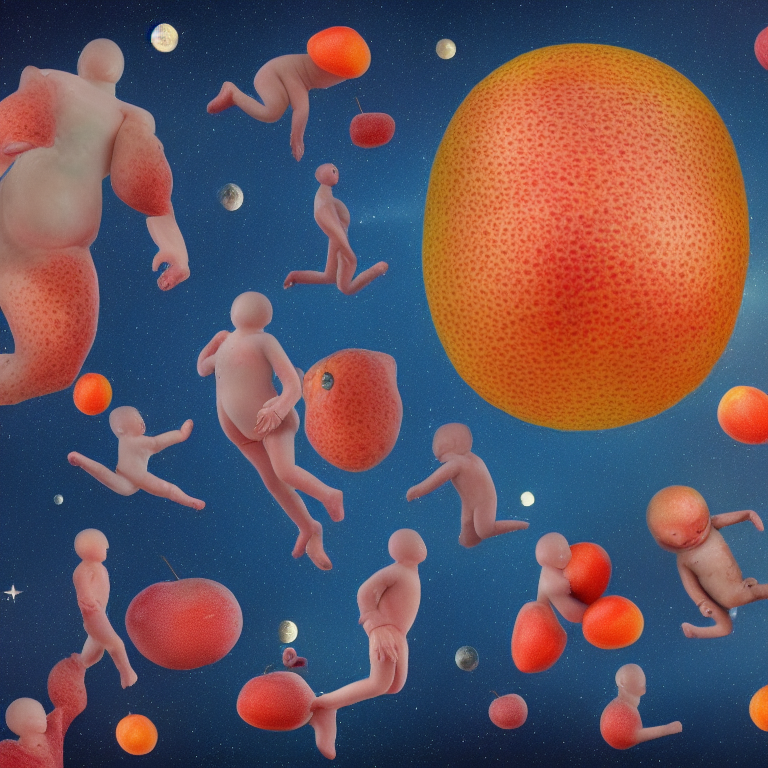 humans in amniotic sacs growing like fruit from trees, being harvested by celestial bodies wearing overalls 8k --sd