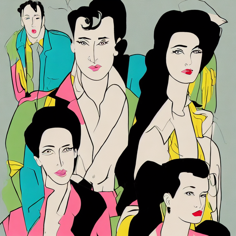 Family of three in a Patrick nagel style --nagel