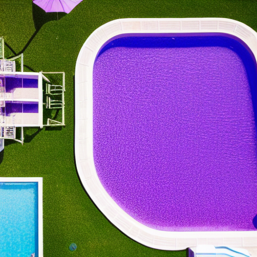 a 35mm film still, aerial shot of a swimming pools FILLED ENTIRELY WITH FANTA GRAPE SODA in the backyards of mansions. every single pool is filled with purple grape juice instead of water. THERE IS NO POOL WATER! THERE IS FANTA GRAPE SODA! THE FANTA GRAPE SODA IS NOT IN A CUP, IT IS IN THE POOL. it is a sunny day. --sd