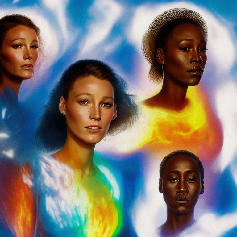 ife-affirming, relaxing blake lively or don cheadle airbrush sweatshirt | in the style of nam june paik