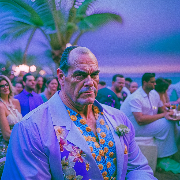 Thanos wearing a Hawaiian shirt at his wedding