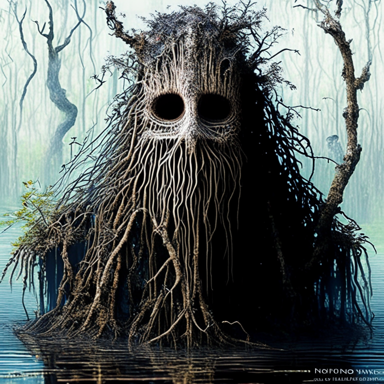 pictorial study of swamp thing | no text | no labels | no legends  | shiny music
     