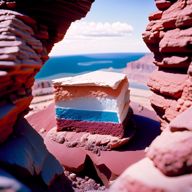 A rock formation that looks real but it's actually made of cake, which you can see because a slice was taken  --fp1k 