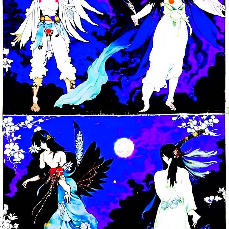 Izanagi and Izanami, (Japanese: “He Who Invites” and “She Who Invites”) in full Izanagi no Mikoto and Izanami no Mikoto, the central deities (kami) in the Japanese creation myth. They were the eighth pair of brother-and-sister gods to appear after heaven and earth separated out of chaos,in the sky, sky, Izanagi and Izanami in sky, Japanese mythological symbols, Japanese shrines,8k resolution , WLOP, Alphonse Mucha dynamic lighting hyperdetailed intricately detailed Splash art trending on Artstation triadic colors Unreal Engine 5 volumetric lighting intricate details, HDR, beautifully shot, hyperrealistic, sharp focus, 64 megapixels, perfect composition, high contrast, cinematic, atmospheric, moody Hyperrealistic, splash art, concept art, mid shot, intricately detailed, color depth, dramatic, 2/3 face angle, side light, colorful background Pixar, Disney, concept art, Maya 3D, ZBrush Central 3D shading, bright colored background, radial gradient background, cinematic, Reimagined by industrial light and magic, 4k resolution post processing trending on Artstation Unreal Engine 3D shading  --anim-futuristic