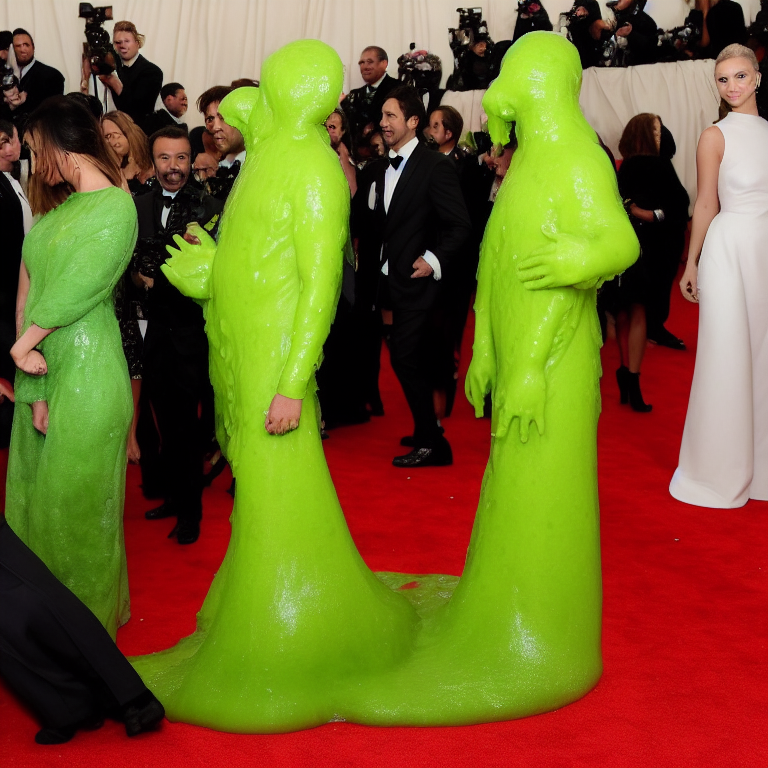 Slime monster at the met gala red carpet