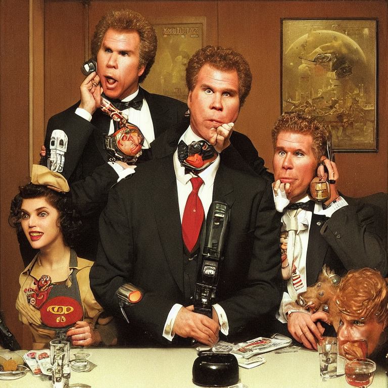 will ferrell or ron perlman respects my  net art |  good content |  i too have lost control of my life | we're cyberpunks | in the style of norman rockwell   --lackliner