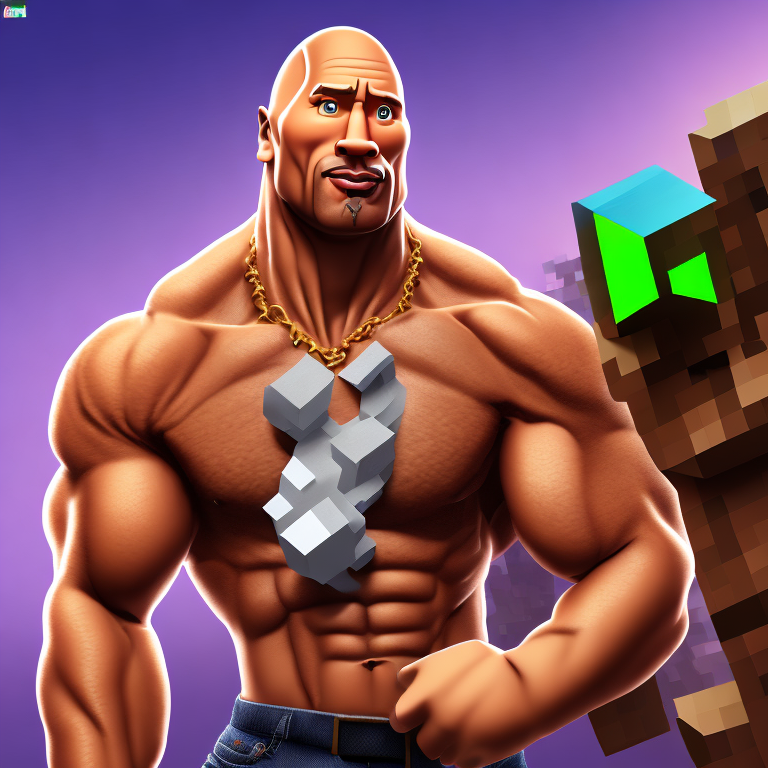 

dwayne the rock johnson with minecraft skin and really big lips --mtr