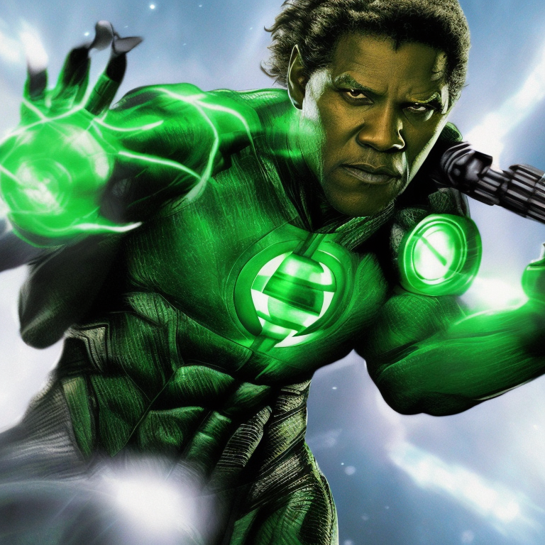 denzel washington as the green lantern | in a cosmic battle against darkside | in the style of jim lee --faceor2  
