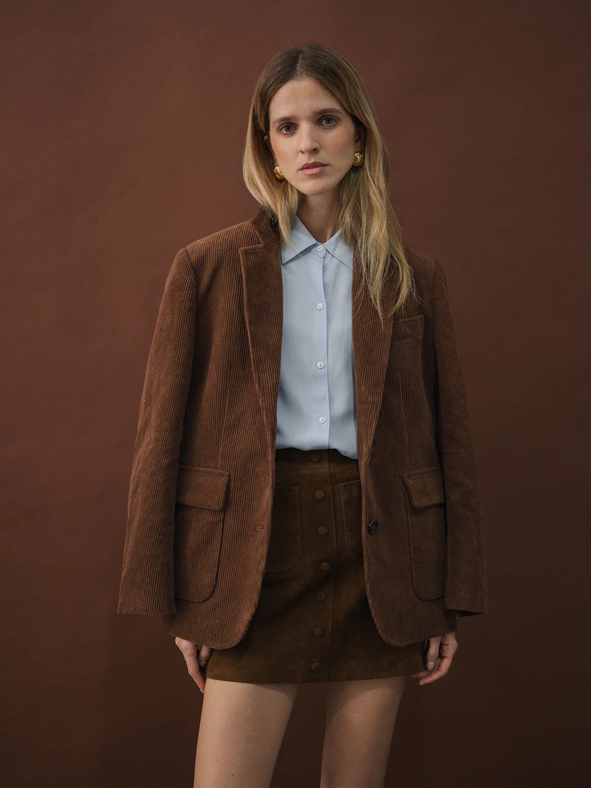 KIMBERLEY｜Pure Cotton Corduroy Tailored Blazer-Model front view-02