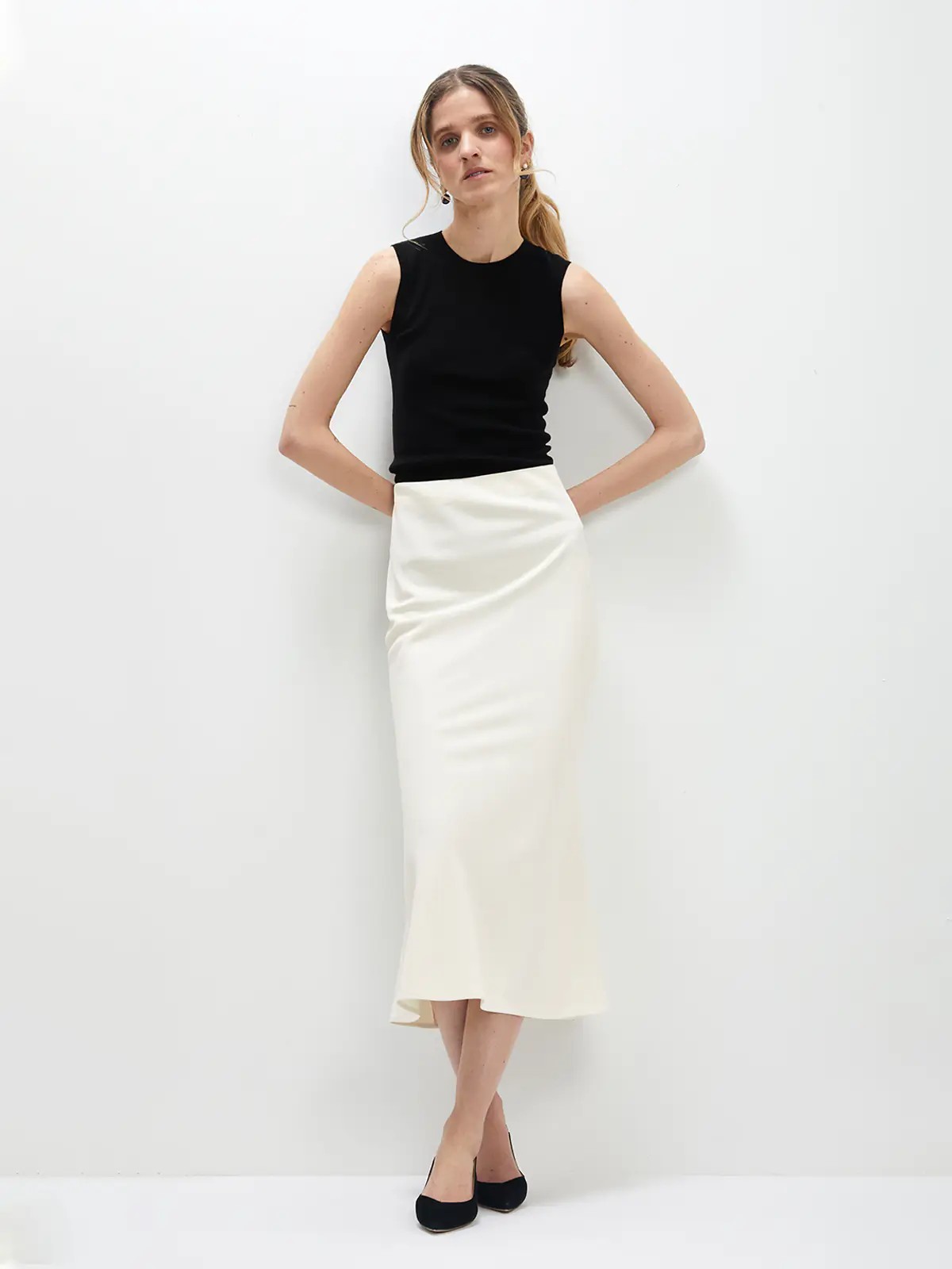 ASHLEY｜Acetate Mermaid Skirt-Model front view-02