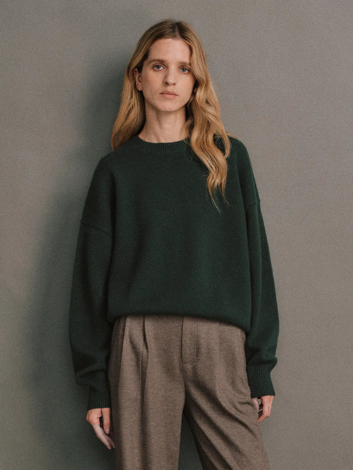 CARRIE | Merino Wool Crewneck Jumper - Dark green