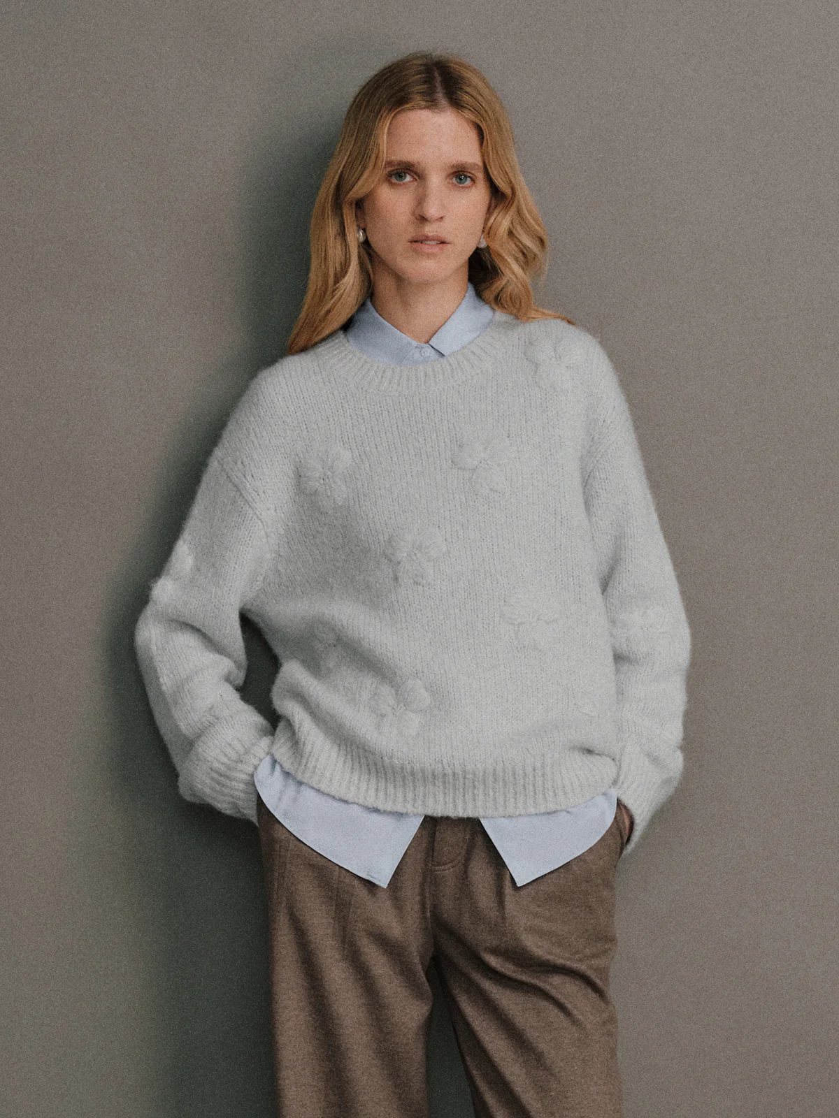 FLEUR | Alpaca Wool Embroidered Jumper - Light blue