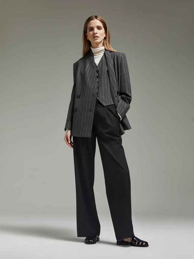 PREMIUM Italian virgin wool silver stripe blazer - Model front view