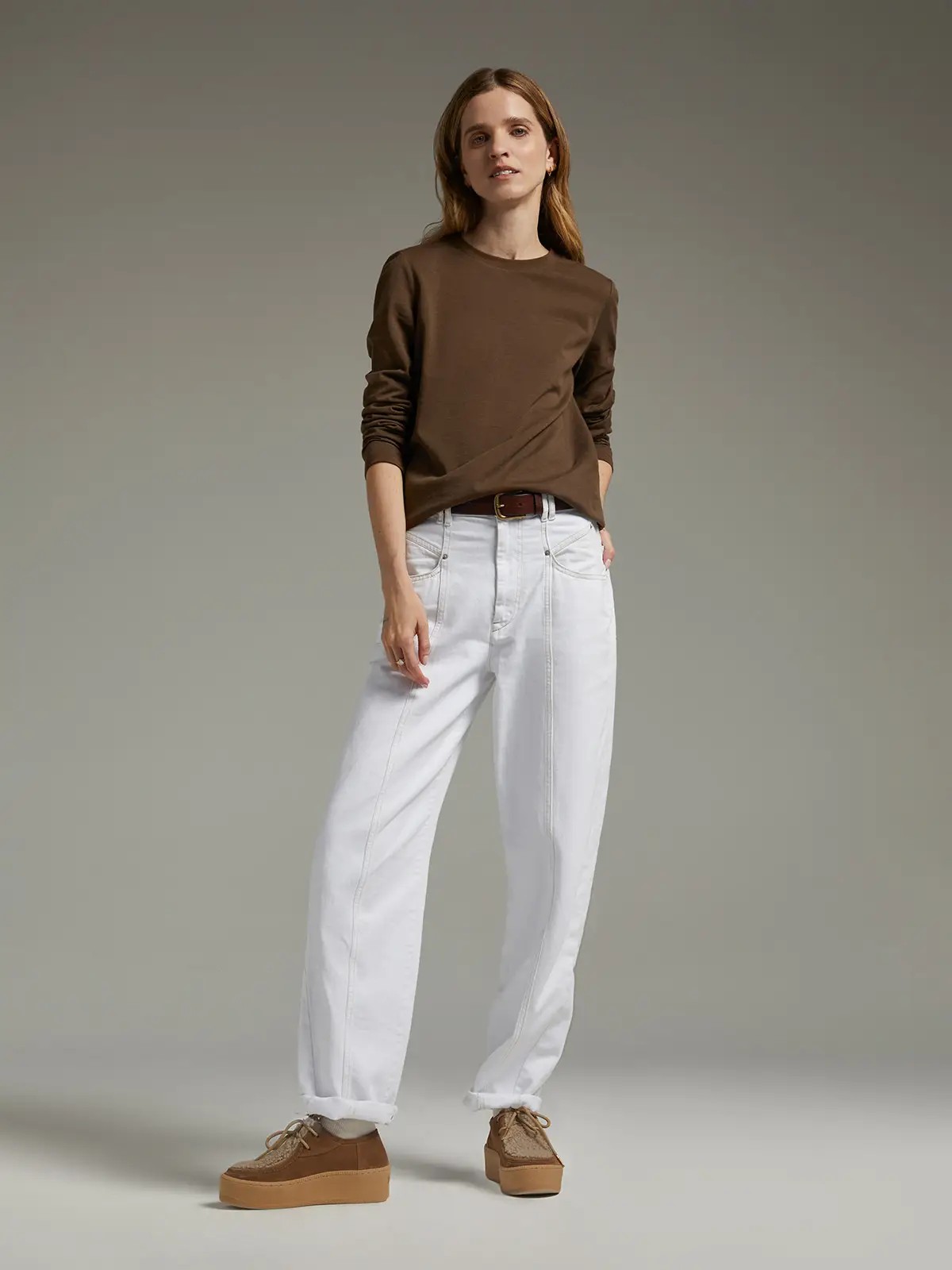 long-staple cotton silk wool basic casual long sleeve tee T-shirt-Model front photo-04