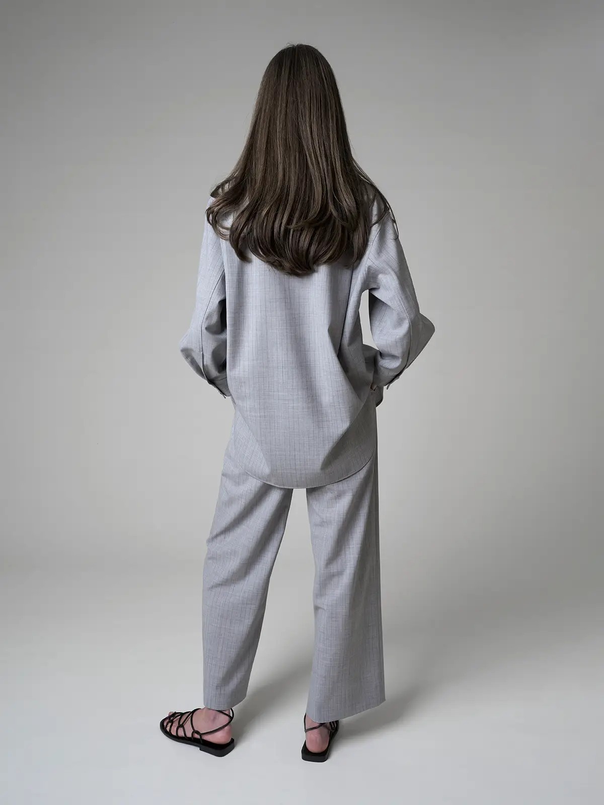 grey striped casual loose wool shirt-rear view-05