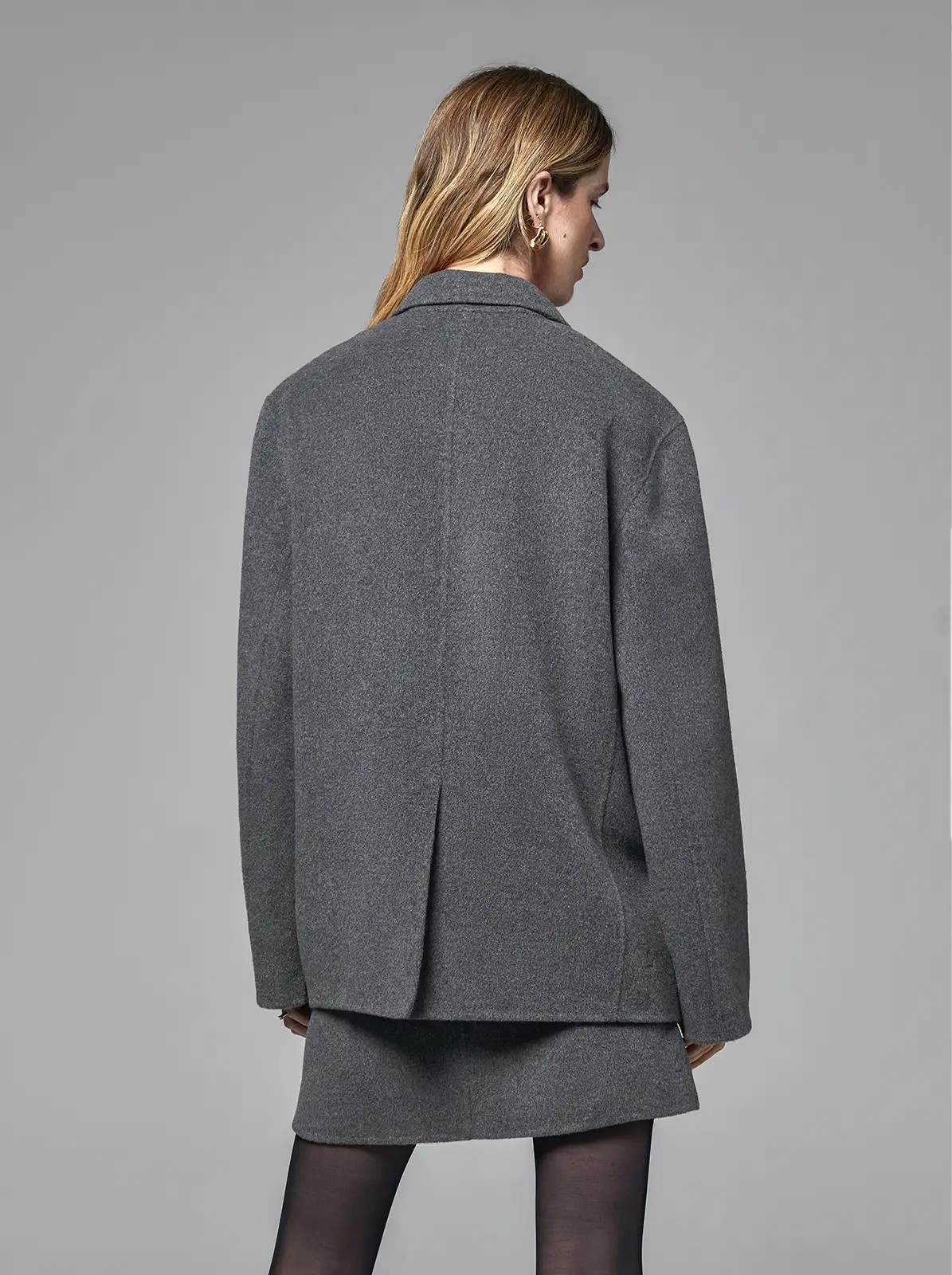 classic black grey merino wool blazer set-Back close-up grew-06