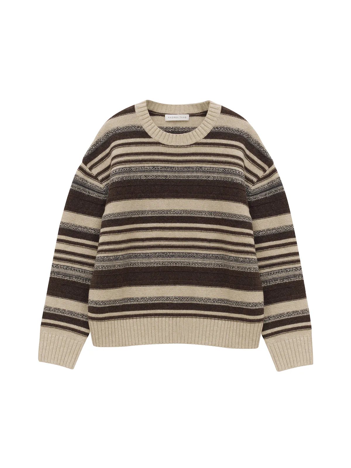 AFRA | Irregular Multicolour Stripe Wool Cotton Jumper - Coffee stripe