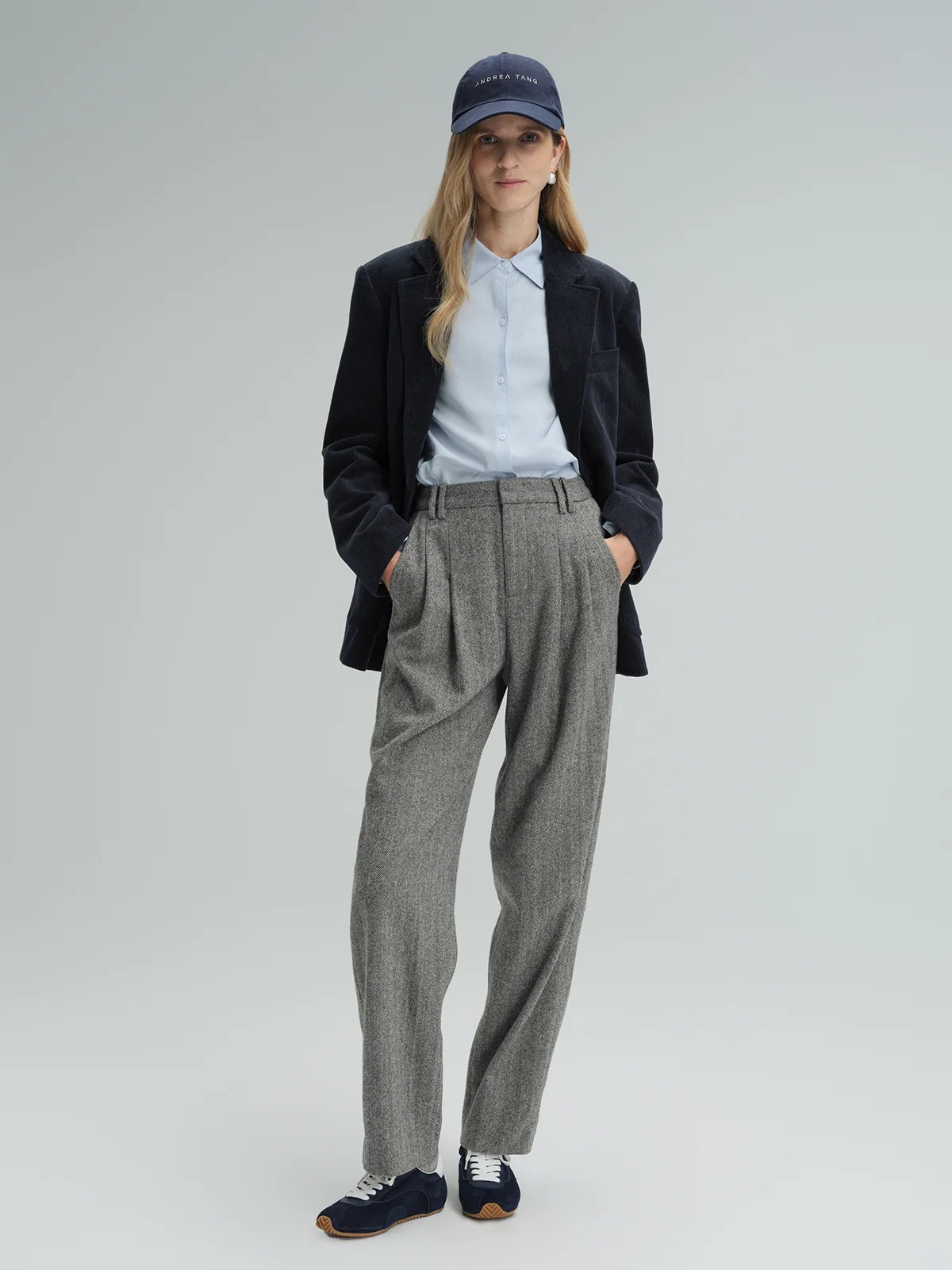 KIMBERLEY｜Pure Cotton Corduroy Tailored Blazer-Model front view-01
