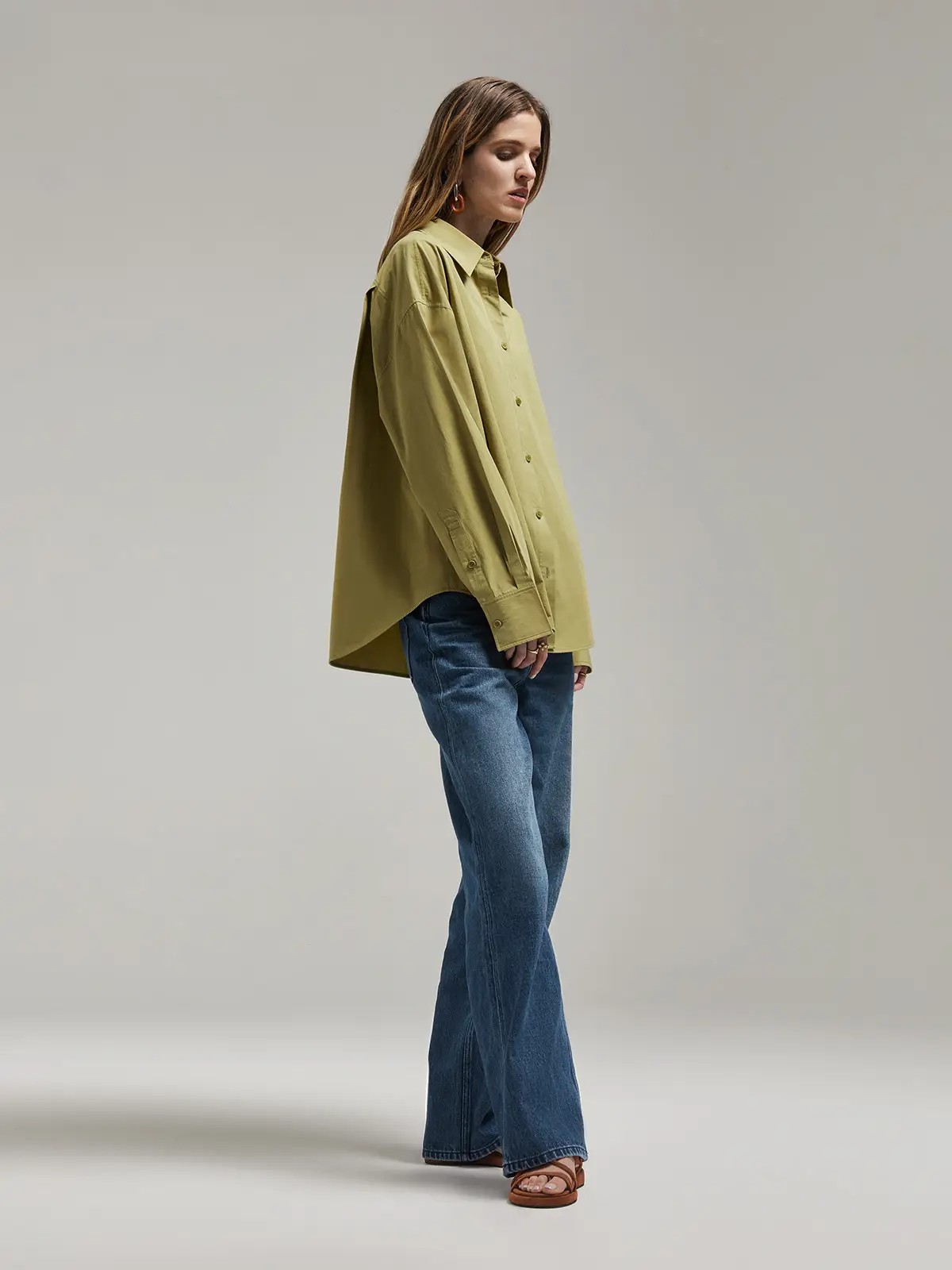 retro dark blue mid low waist straight jeans-Model front photo2