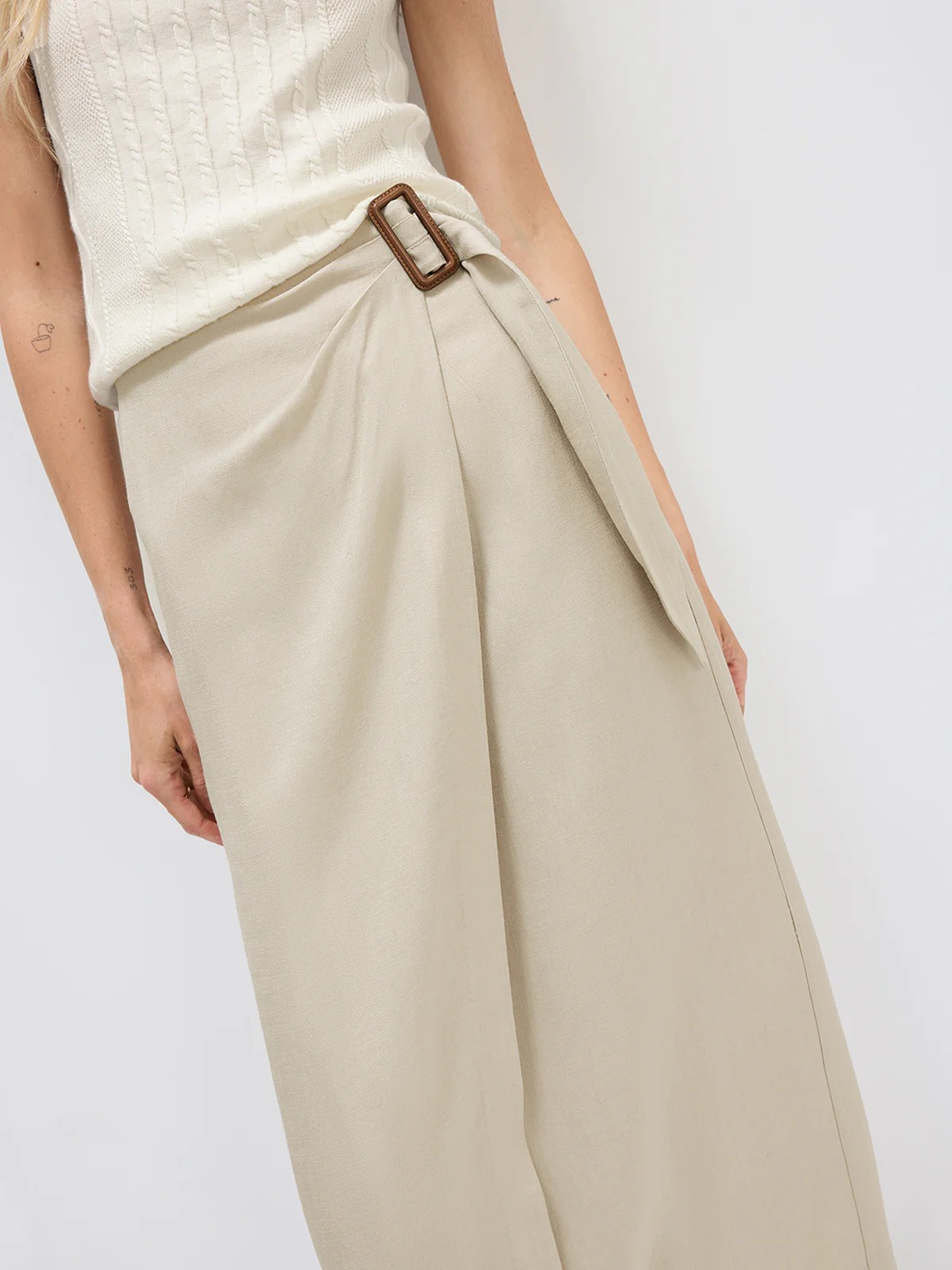 LIORA｜Acetate Wrap Midi Skirt–Model side view-03