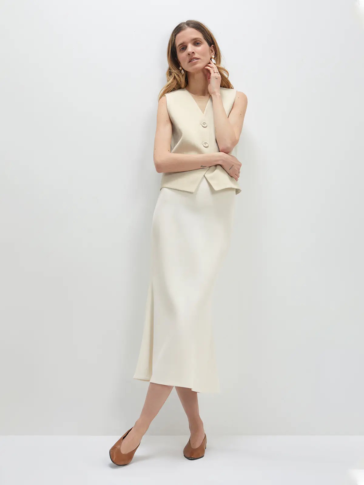 ASHLEY｜Acetate Mermaid Skirt-Model front view-04