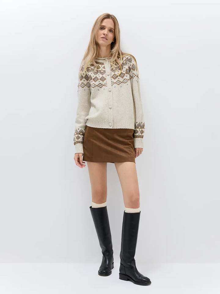 CLEO｜Merino Wool Fair Isle Cardigan-Model front view-01