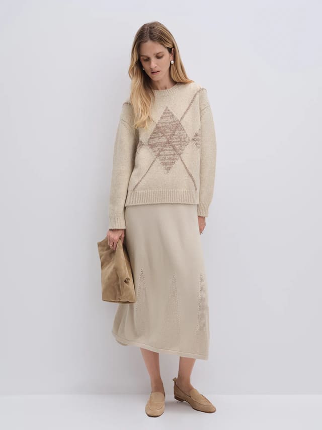 PHOEBE｜Alpaca Cotton Jacquard Jumper-Model side view-04