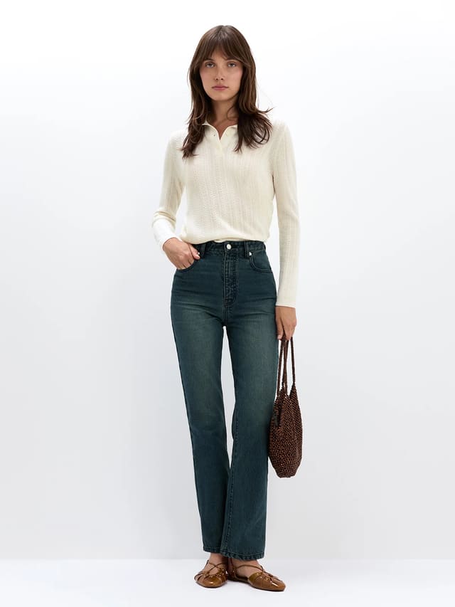 Pure Cotton Mid-Rise Slim Straight Jeans