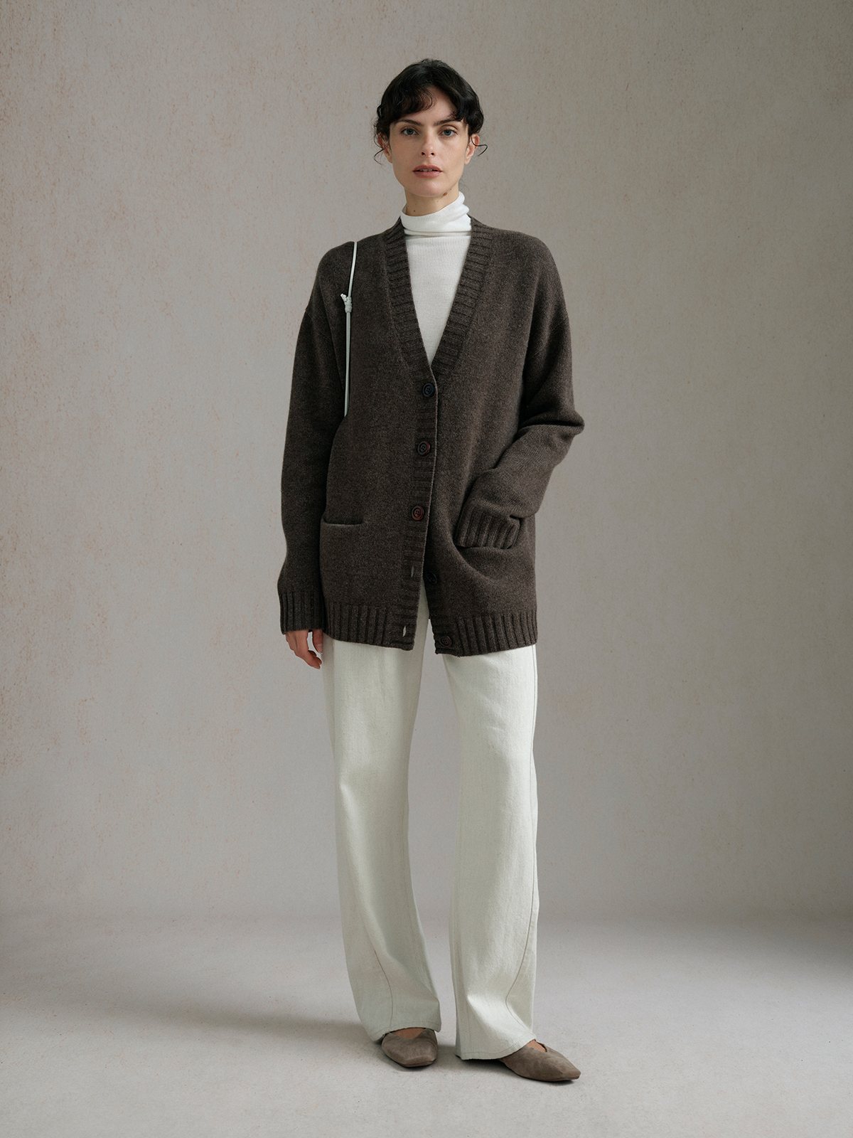 Product View of LUISA Oversized Cardigan in Brown.