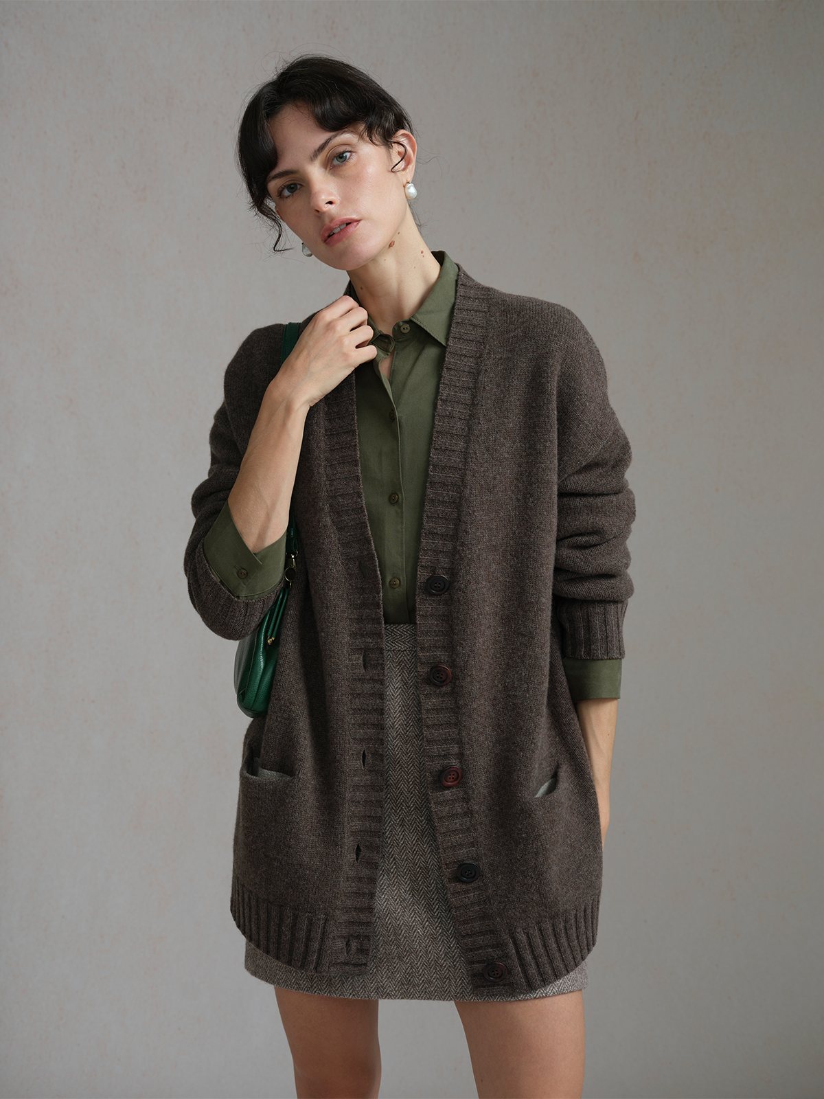 Product View of LUISA Oversized Cardigan in Brown.