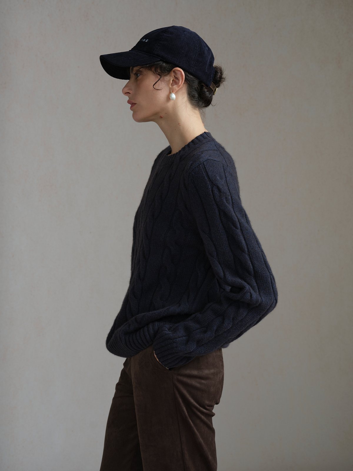 Product View of AT26 Corduroy Baseball Cap in Navy.